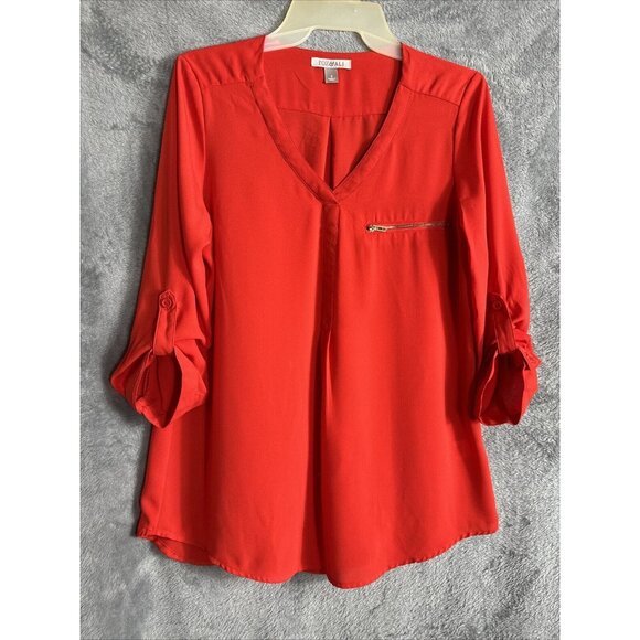 Roz & Ali Top Woman’s Small Red Blouse V Neck Shirt - Picture 2 of 16
